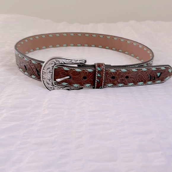 NEW Nocona Belt Co. Women's Turquoise Inlay Buck 1.5” Western Belt - Size Medium - Picture 3 of 4